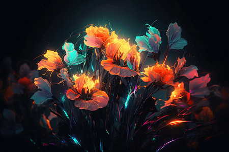 霓虹色花朵的数字绘画背景图片