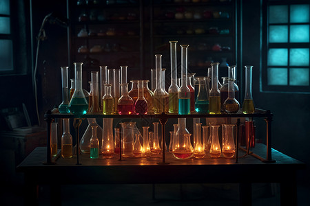 化学学科昏暗实验室中多种器材背景