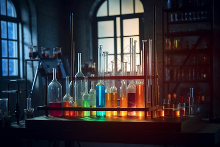 化学学科昏暗实验室的实验器材背景