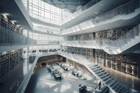 现代图书馆的全景背景图片