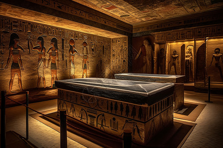 古埃及石棺和壁画展览高清图片