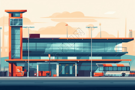 成都天府新机场建造新的机场航站楼大门绘画插图插画