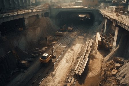 隧道施工现场3D概念图背景图片