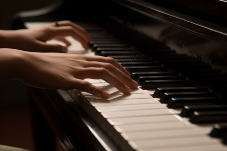 弹钢琴琴键的特写镜头背景图片