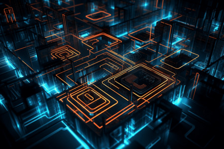 Cyber 3D霓虹色迷宫概念图背景图片