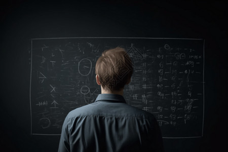在黑板上研究复杂方程的数学家背景背景图片