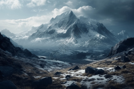孤独风景雪山山峰概念图设计图片