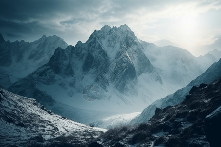 孤独风景雪山山峰自然景观设计图片