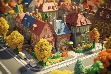 乡村小镇3D创意插图图片