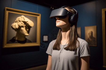人群参观博物馆用VR技术参观博物馆设计图片