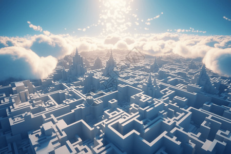 由浮岛和云制成的迷宫概念图图片