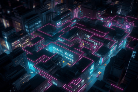 霓虹灯的未来派3D迷宫创意图背景图片