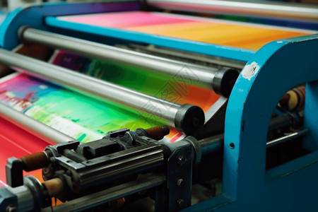 印刷机印刷厂的印刷设备特写镜头设计图片