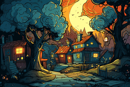 树林里的房屋插图背景图片