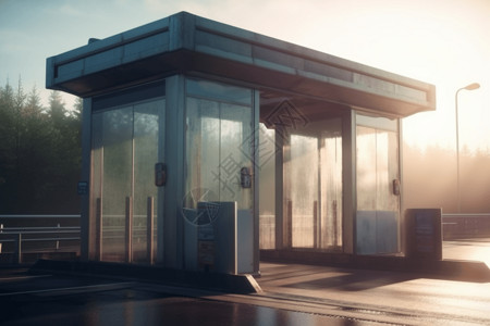 ETC收费站高速公路收费站3D概念图设计图片