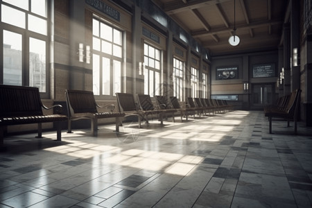 候车区等待城市火车站内部场景设计图片