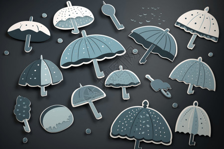 雨滴卡通雨天雨伞贴纸合集设计图片