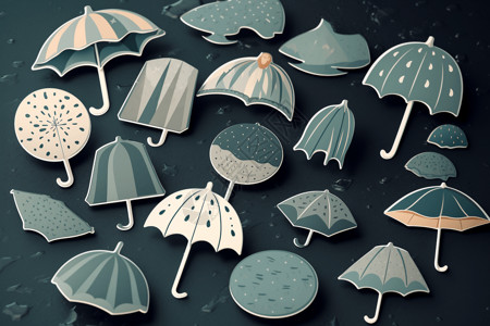 雨天雨伞创意贴纸合集背景图片