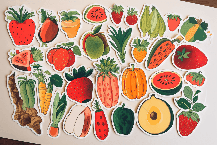 水果蔬菜扁平创意贴纸图片