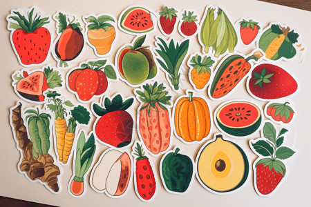 水果蔬菜扁平创意贴纸背景图片