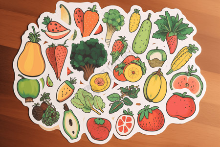 水果蔬菜扁平贴纸背景图片