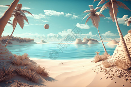 宁静海滩的粘土插图背景图片