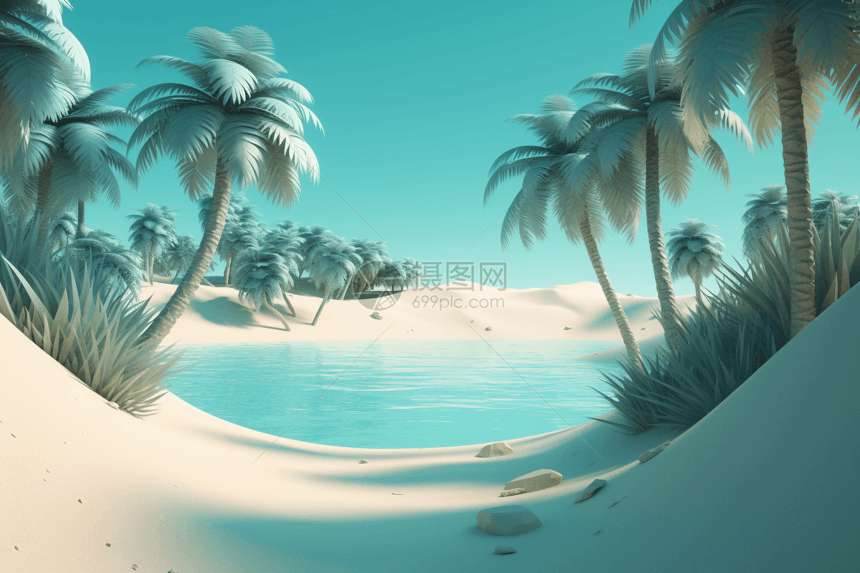 宁静海滩的3D粘土场景图片