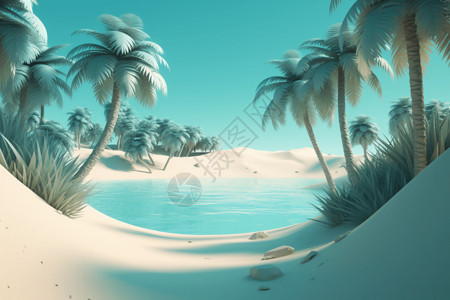 宁静海滩的3D粘土场景高清图片