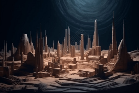 沙雕建筑未来派城市景观的粘土模型设计图片