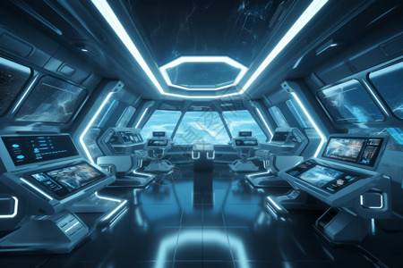 未来派宇宙飞船内部背景图片