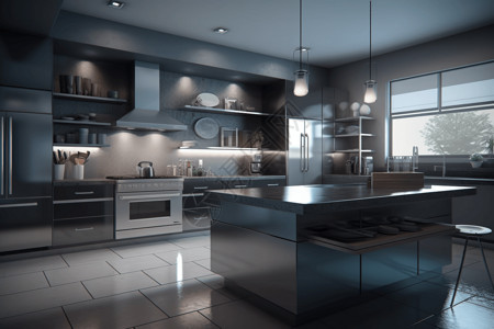 时尚现代的厨房3D效果图背景图片