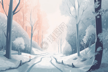下雪天冬季森林的景象平面插图图片