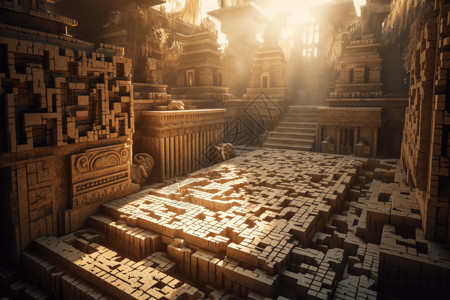 寺庙遗址古老建筑3D拼图概念图设计图片