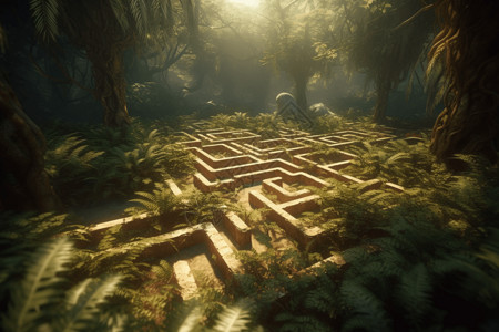 森林迷宫有机形状组成的迷宫3D概念图设计图片