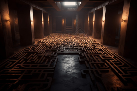 戏剧性的地下空间抽象迷宫3D概念图设计图片