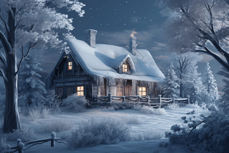 神奇的冬季小木屋图片