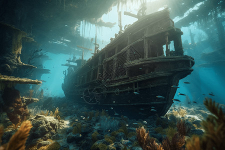 沉没神秘的海底世界3D概念图设计图片