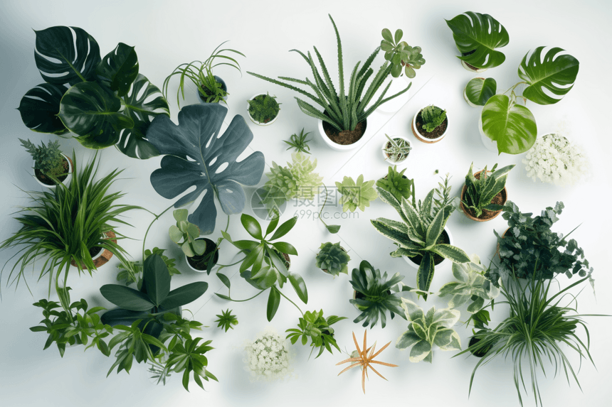 室内绿色植物盆栽3D概念图图片
