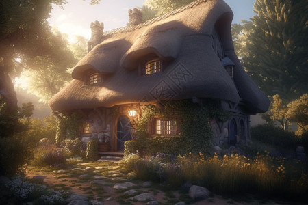 茅草屋顶异想天开的童话小屋设计图片