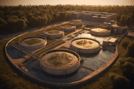 净化过滤工业水处理厂3D概念图设计图片