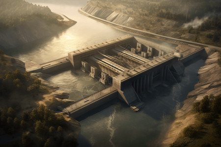 水电枢轴水电大坝3D概念图设计图片