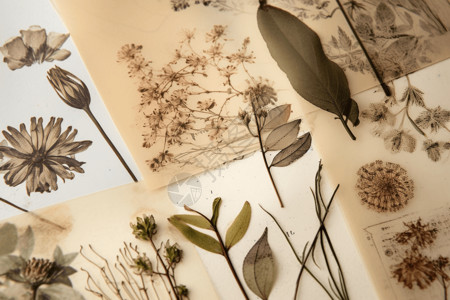 琥珀标本标本室植物贴纸设计图片