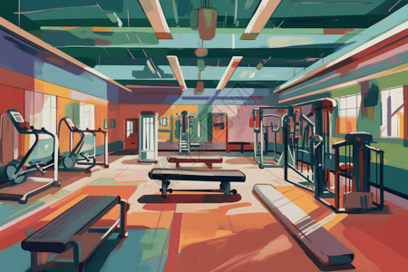 地板健身房干净卫生的康复健身房插画