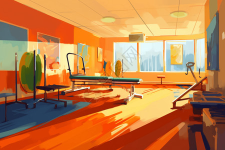 治疗室一间大大的物理治疗中心插画