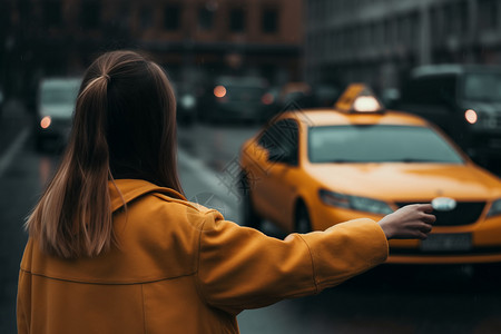 女人在街上打车背景图片