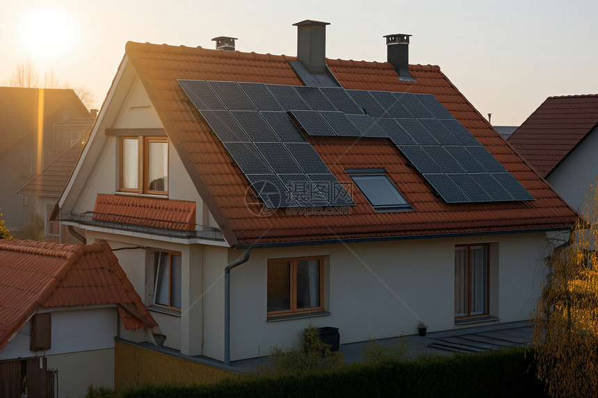 独栋房屋屋顶上的太阳能图片