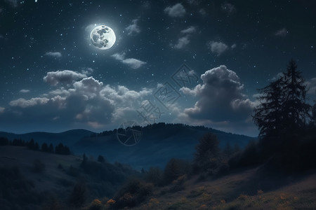 夜晚星空和月亮图片