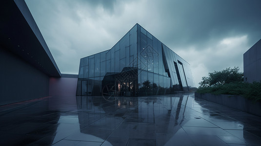 阴天的美术馆建筑背景图片