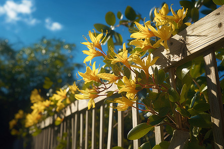篱笆上的金银花背景图片