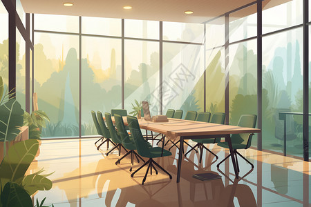 大玻璃窗一间带玻璃墙的会议室插画